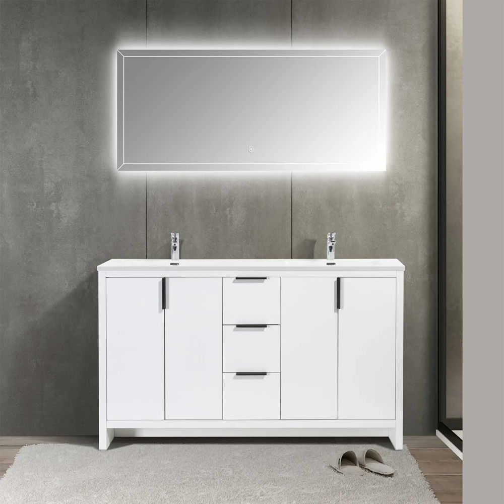 Evana 60" W Freestanding Double Vanity with Double Sink Top White | LessCare